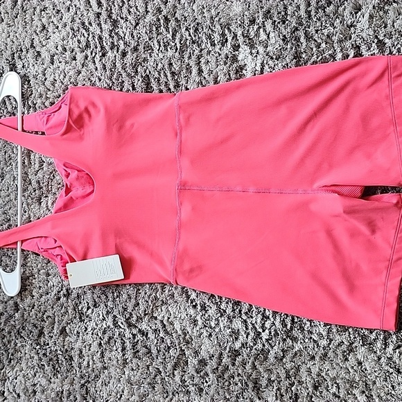 All In Motion Brushed & Sculpted Rib Sports Short Bodysuit, Size S coral color. - Picture 7 of 15